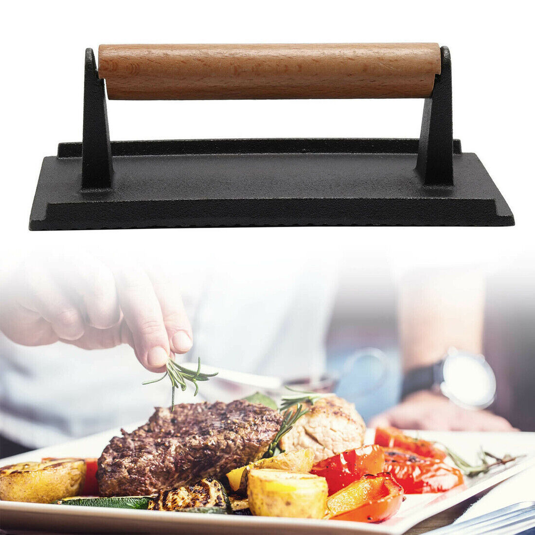 Presse à steak en fonte – Presse à burger et bacon robuste pour grillades – Accessoire BBQ d’été – Idée cadeau