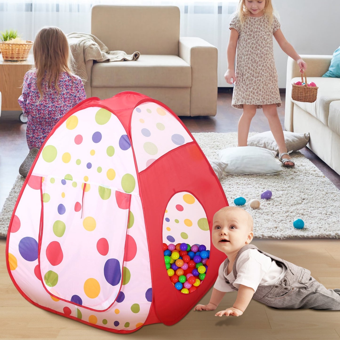 Tente tunnel rampante 3 en 1 pour enfants, tente de jeu avec sac de rangement pour l'intérieur et l'extérieur, balles de voyage non incluses