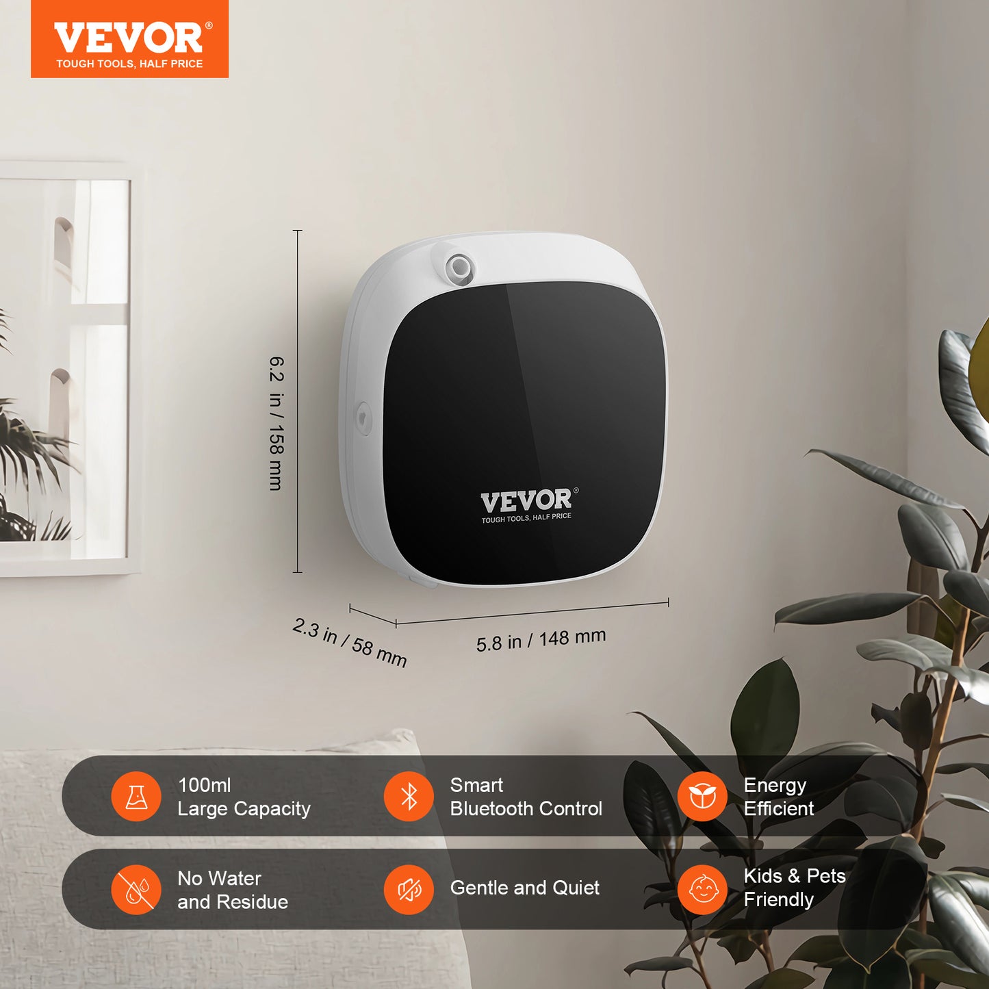 VEVOR Diffuseur d'huiles essentielles intelligent sans eau, alimenté par USB et batterie, pour la maison, le salon, la salle de bain et le spa.