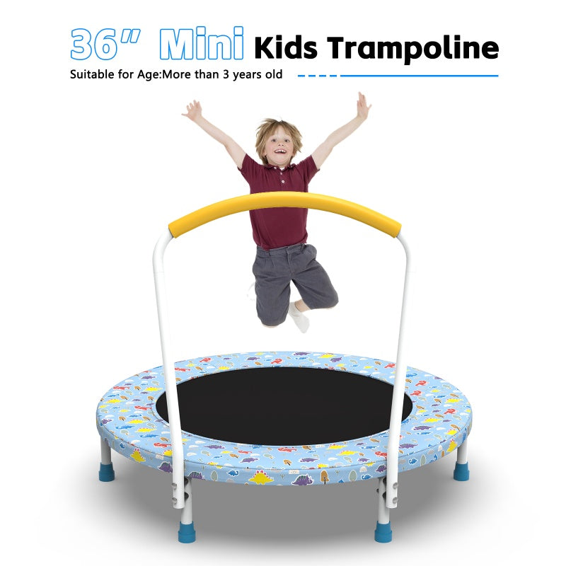Mini trampoline de 91 cm, adapté aux enfants de 1 à 6 ans, avec poignées intérieures et extérieures pour le jeu des enfants.