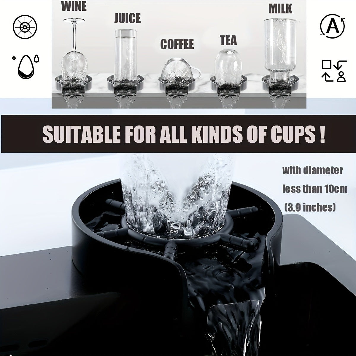 Kit de nettoyage automatique de verres à pression manuelle, avec tuyau de raccordement, idéal pour bars, restaurants et usage domestique.