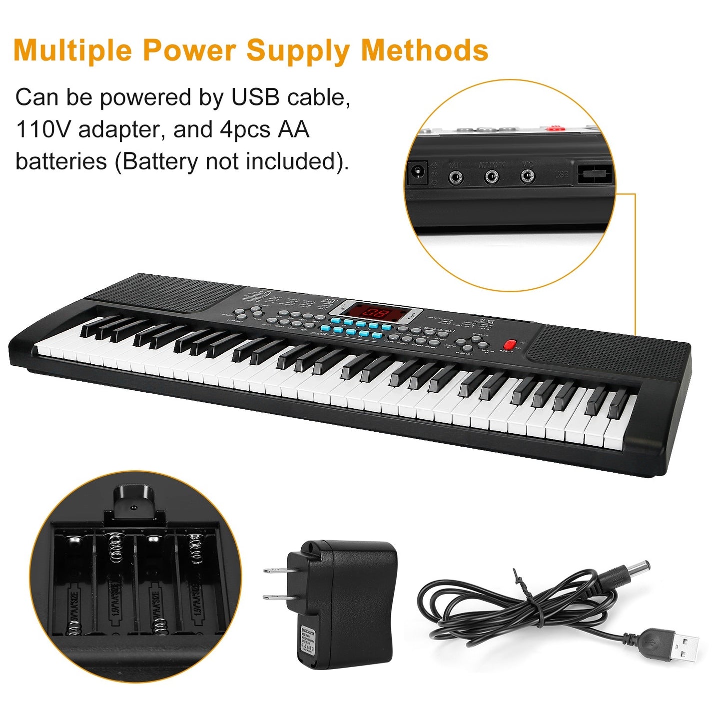 Clavier électronique numérique 61 touches, instrument de musique électrique, clavier d'apprentissage pour enfants avec microphone sur pied pour débutants