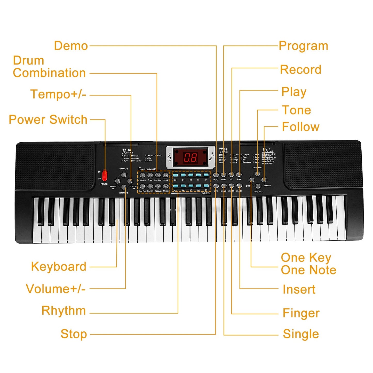 Clavier électronique numérique 61 touches, instrument de musique électrique, clavier d'apprentissage pour enfants avec microphone sur pied pour débutants
