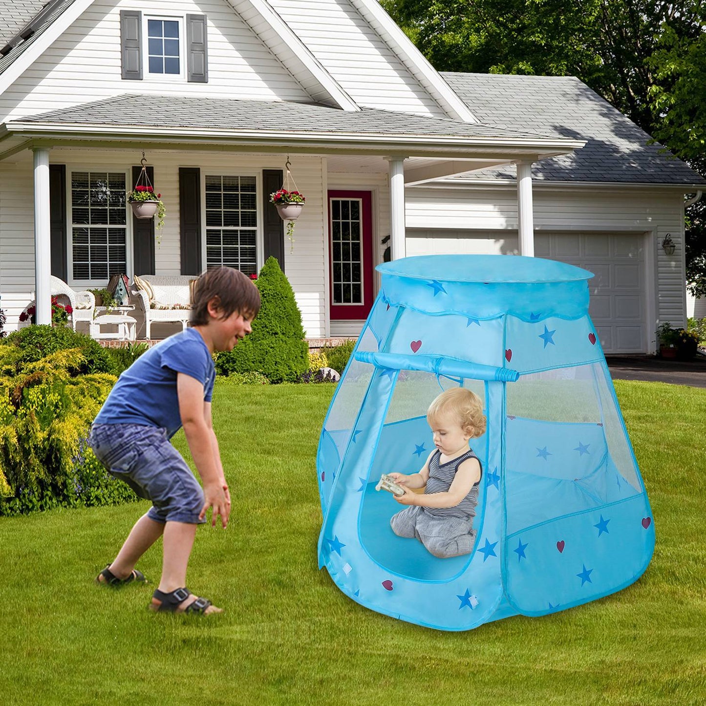 1 tente de jeu pop-up pour enfants, château d'intérieur et d'extérieur, cadeau d'anniversaire pour enfants, sans balles, lumière incluse