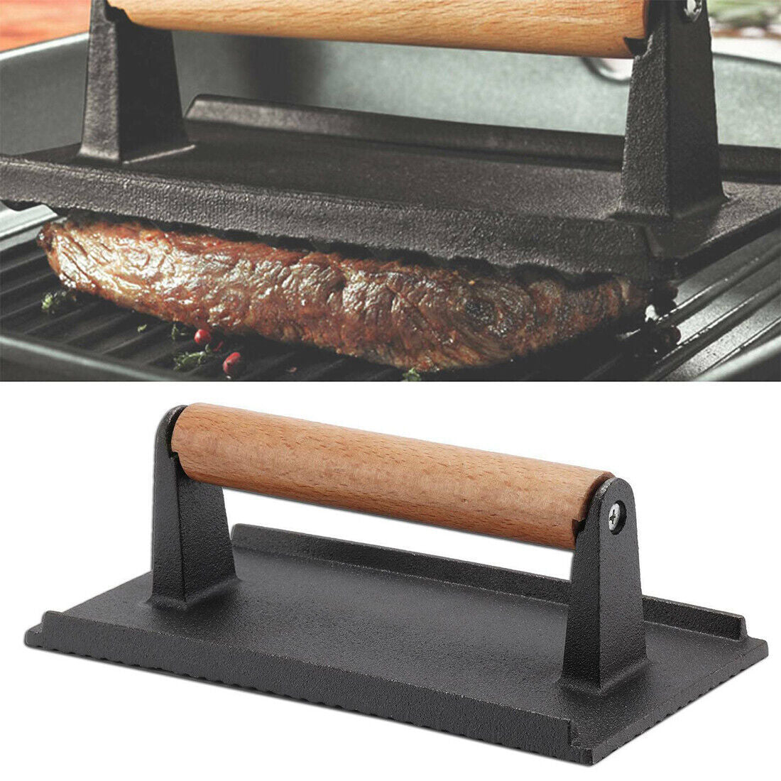 Presse à steak en fonte – Presse à burger et bacon robuste pour grillades – Accessoire BBQ d’été – Idée cadeau
