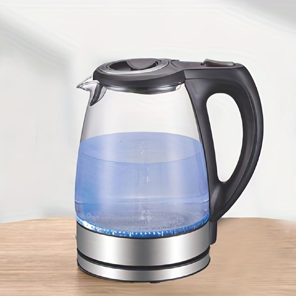 Bouilloire électrique avec filtre et couvercle intérieur en acier inoxydable, 1200W, large ouverture, capacité 1,7 L, corps en verre, idéale pour le thé et l’eau chaude, coloris noir.