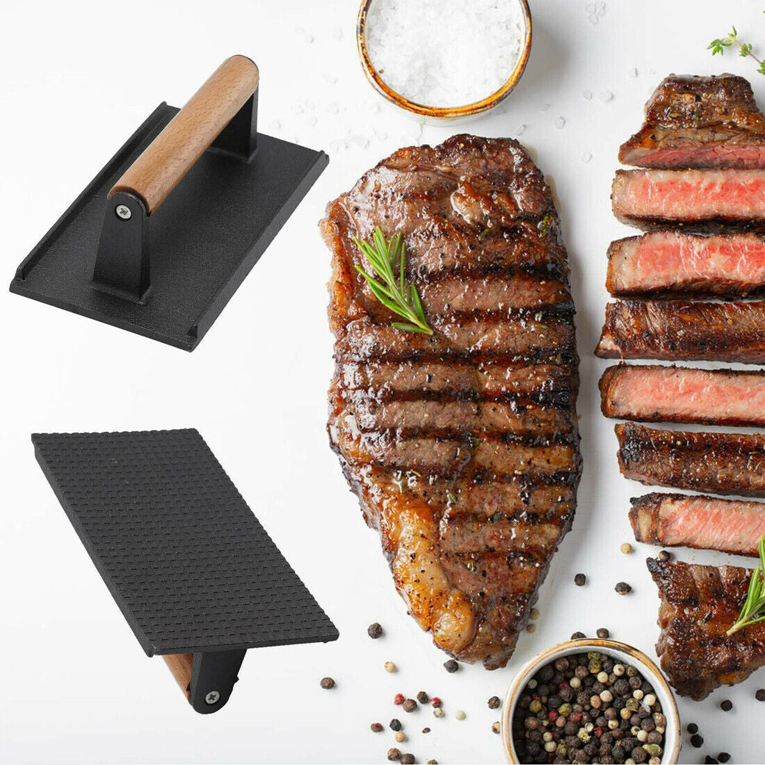 Presse à steak en fonte – Presse à burger et bacon robuste pour grillades – Accessoire BBQ d’été – Idée cadeau