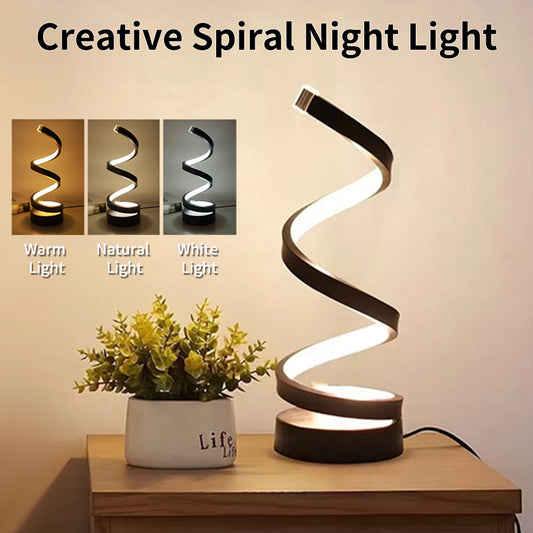 Veilleuse LED spirale créative à prise USB, intensité variable, 3 couleurs réglables, pour salon, bureau, table, chambre à coucher, chevet, décoration
