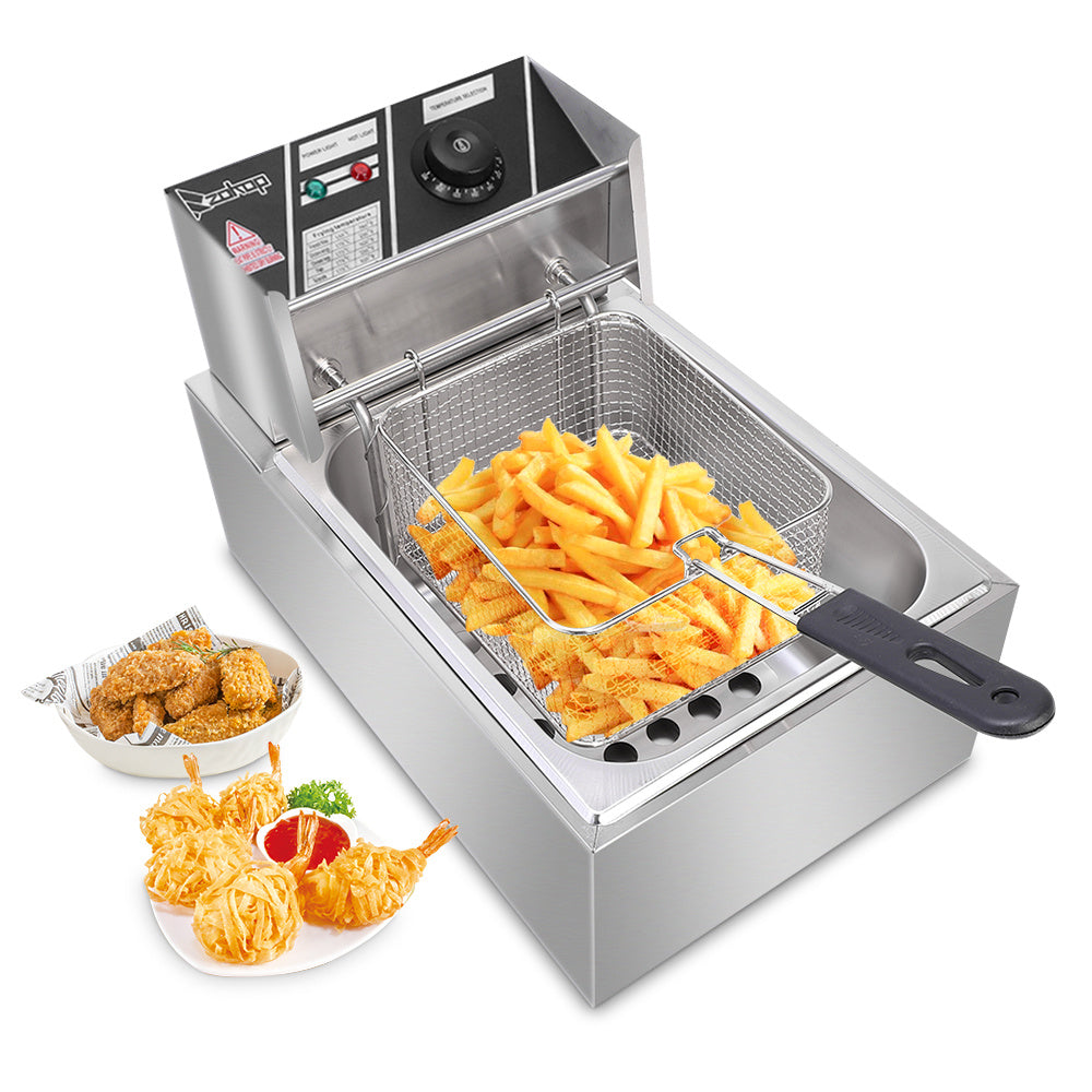 Friteuse électrique en acier inoxydable argenté, cuve simple.