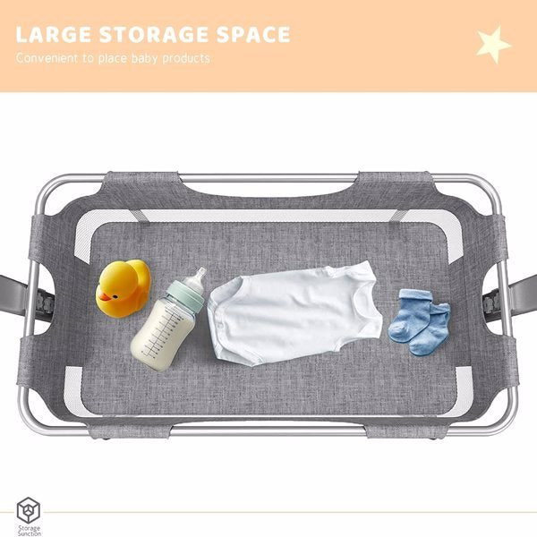Berceau de chevet 3 en 1 avec moustiquaire, grand sac de rangement, matelas confortable avec roulettes verrouillables, gris