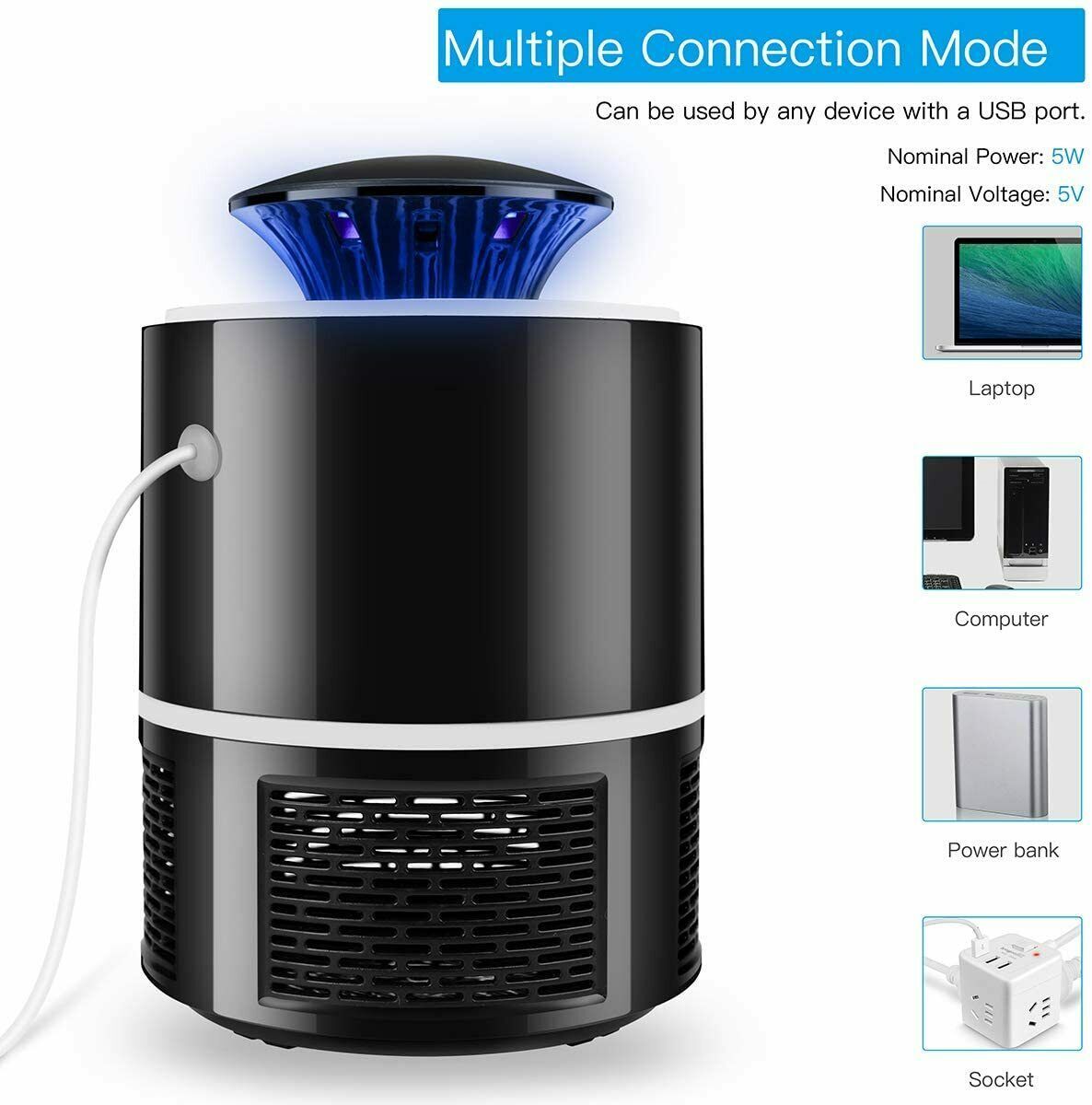 Lampe anti-moustiques électrique UV pour extérieur et intérieur, piège à insectes, USB