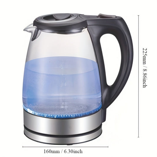 Bouilloire électrique avec filtre et couvercle intérieur en acier inoxydable, 1200W, large ouverture, capacité 1,7 L, corps en verre, idéale pour le thé et l’eau chaude, coloris noir.