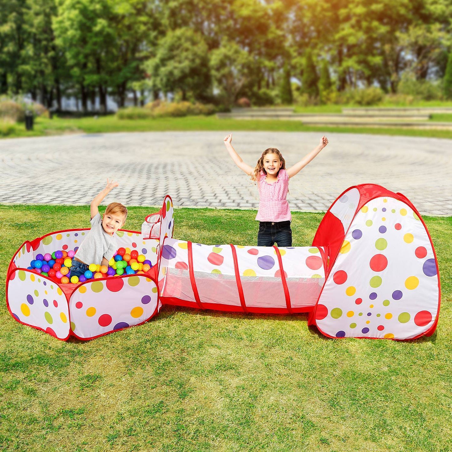 Tente tunnel rampante 3 en 1 pour enfants, tente de jeu avec sac de rangement pour l'intérieur et l'extérieur, balles de voyage non incluses