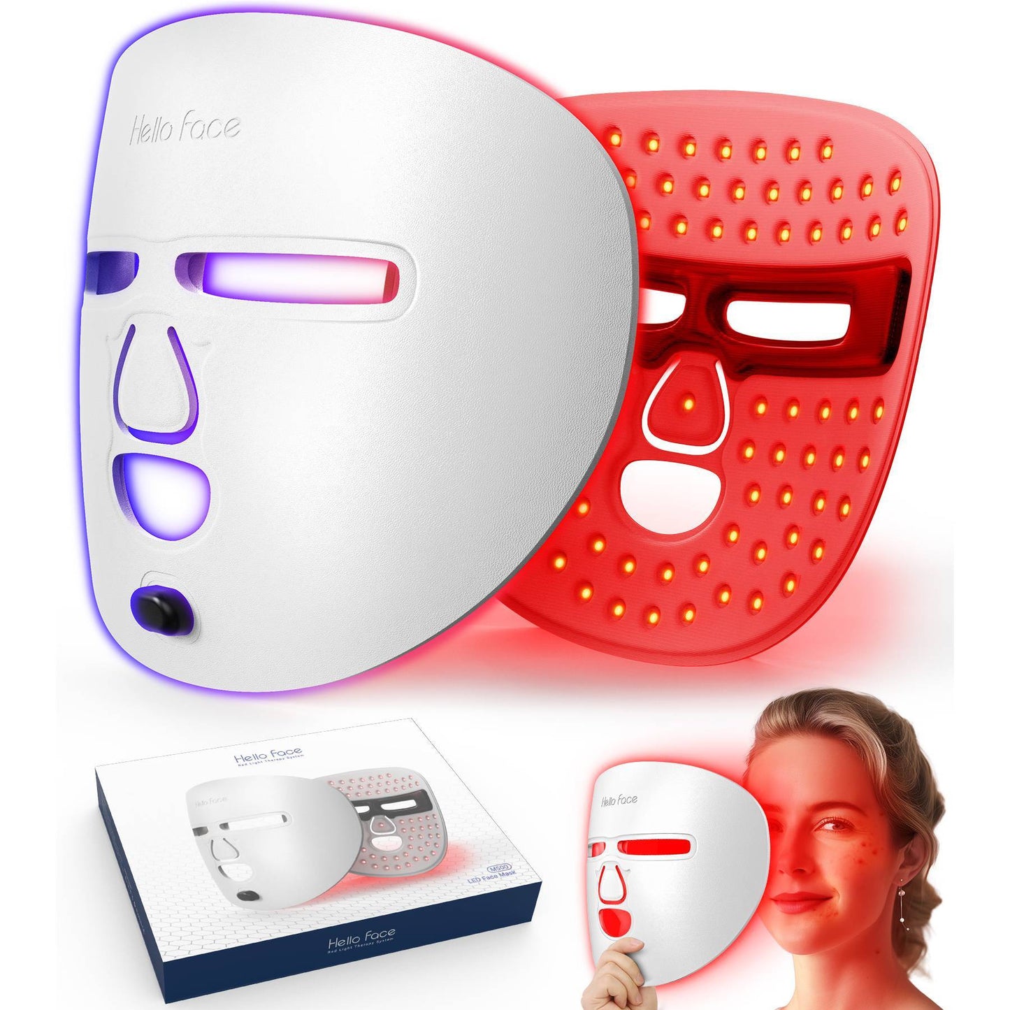 Masque de soin du visage à LED, masque de luminothérapie rouge pour le visage, pour la maison et les voyages