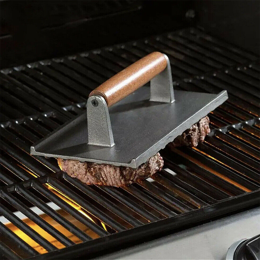 Presse à steak en fonte – Presse à burger et bacon robuste pour grillades – Accessoire BBQ d’été – Idée cadeau
