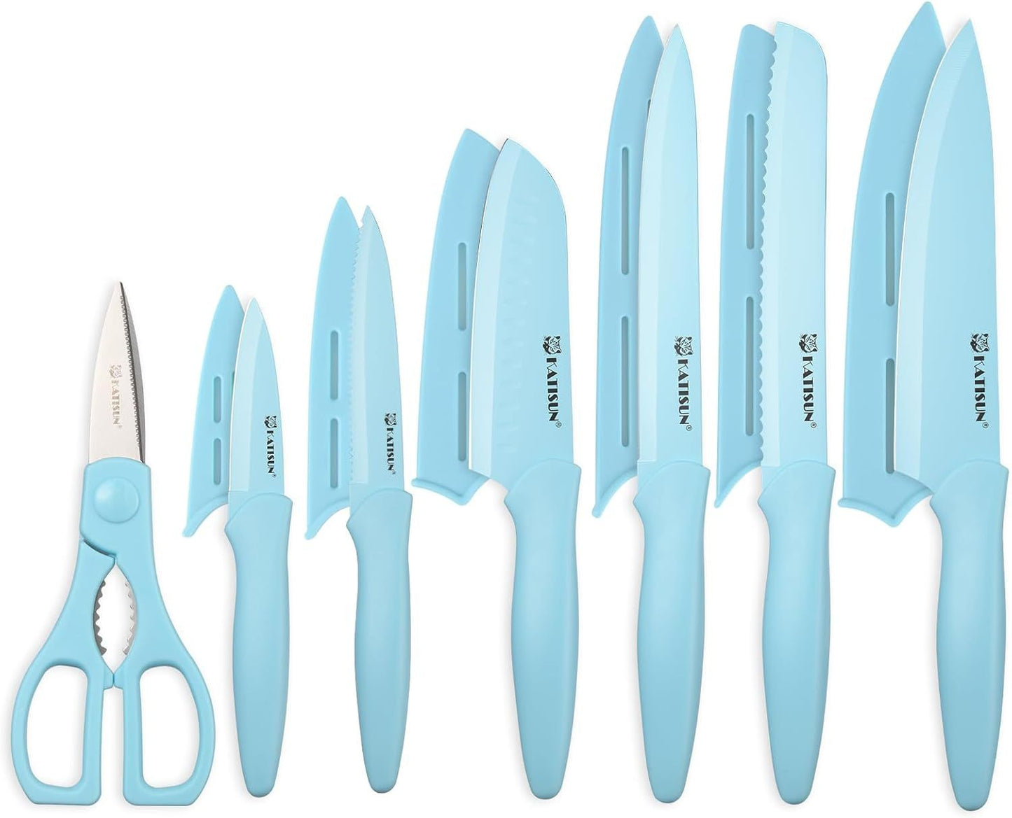 Set de 13 couteaux de cuisine roses antiadhésifs – Avec étuis & ciseaux – Antirouille & compatible lave-vaisselle