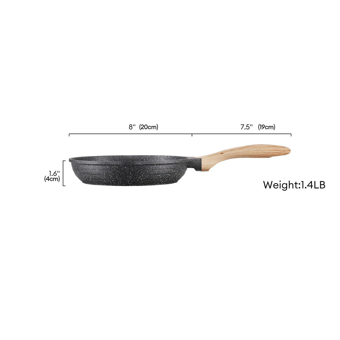 Poêle antiadhésive 20 cm JEETEE – Revêtement pierre, poignée isolante, induction