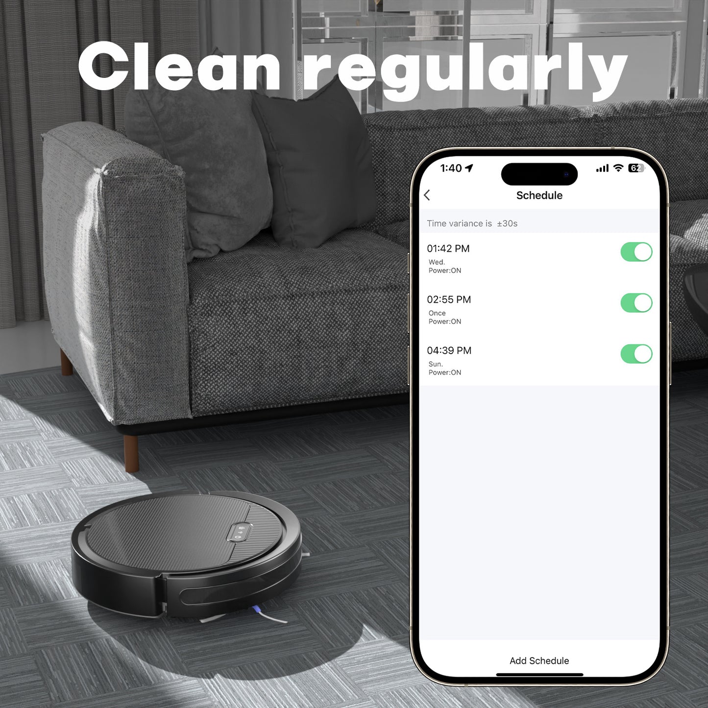 Aspirateur robot 3-en-1 avec fonction lavage, 5000 Pa, autonomie 120 min, auto recharge, ultra-fin, idéal poils d’animaux et sols durs.
