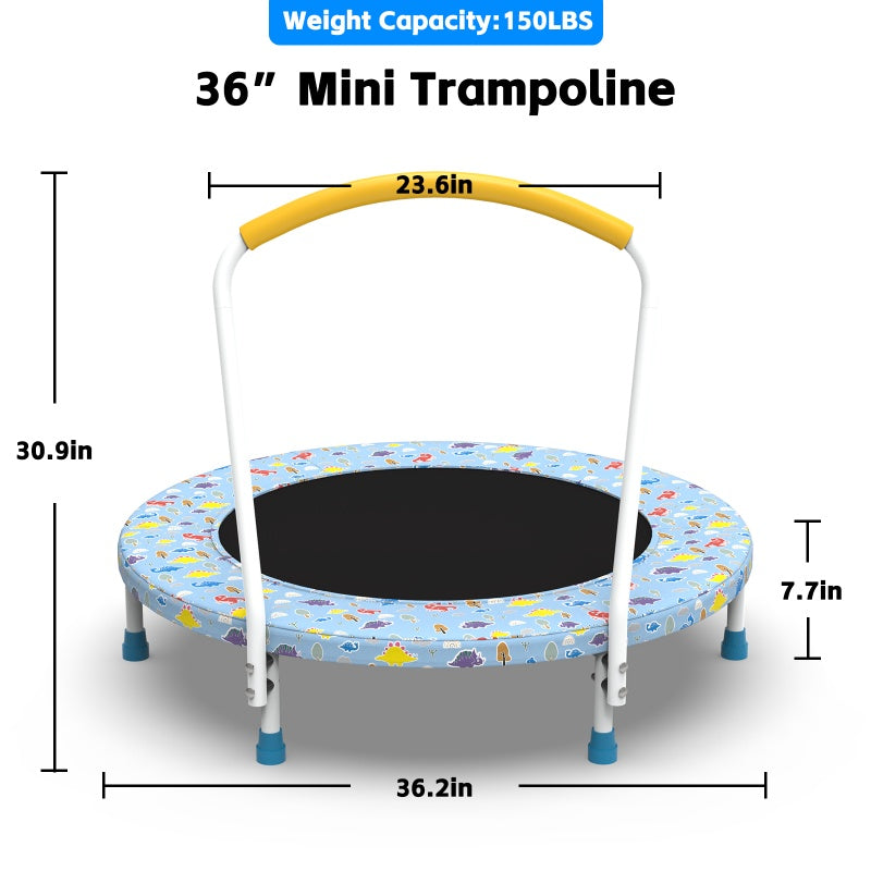 Mini trampoline de 91 cm, adapté aux enfants de 1 à 6 ans, avec poignées intérieures et extérieures pour le jeu des enfants.