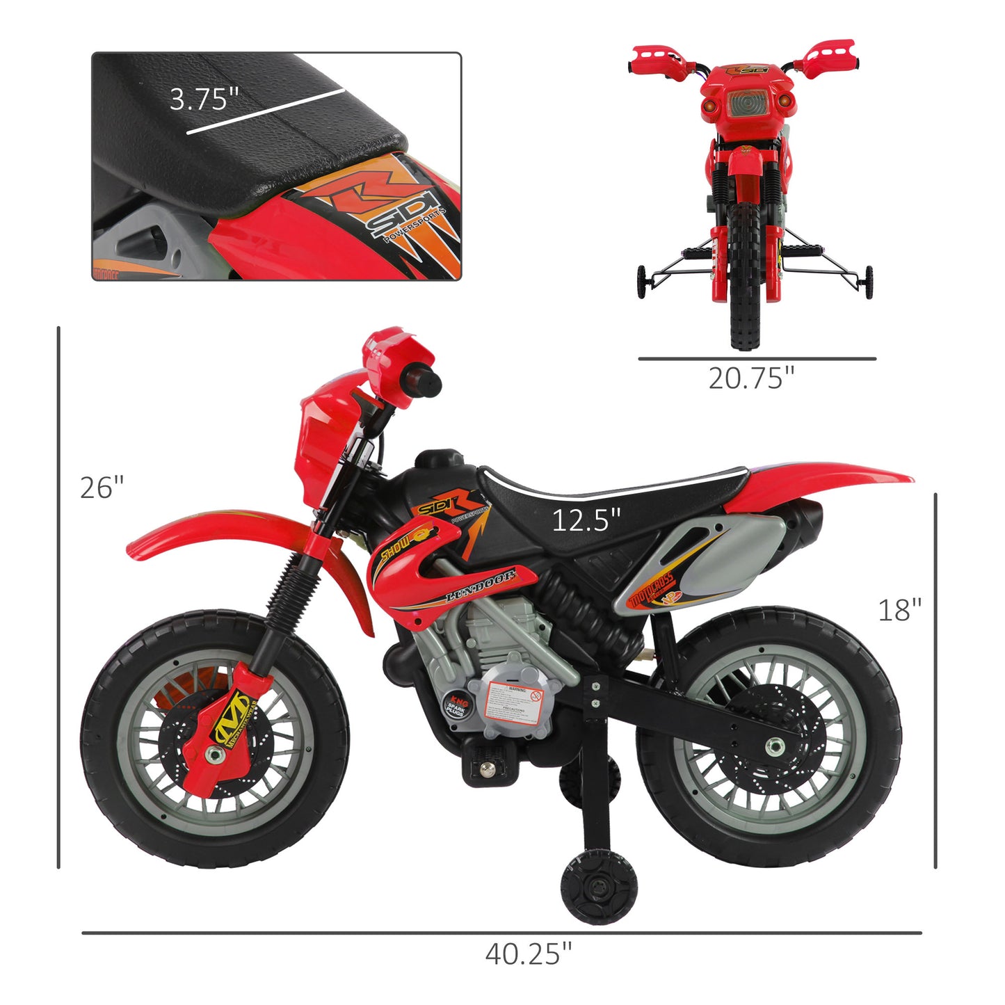 Moto électrique 6 V pour enfants avec roues d'entraînement, à piles, rouge