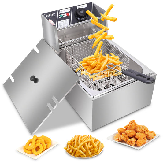 Friteuse électrique en acier inoxydable argenté, cuve simple.